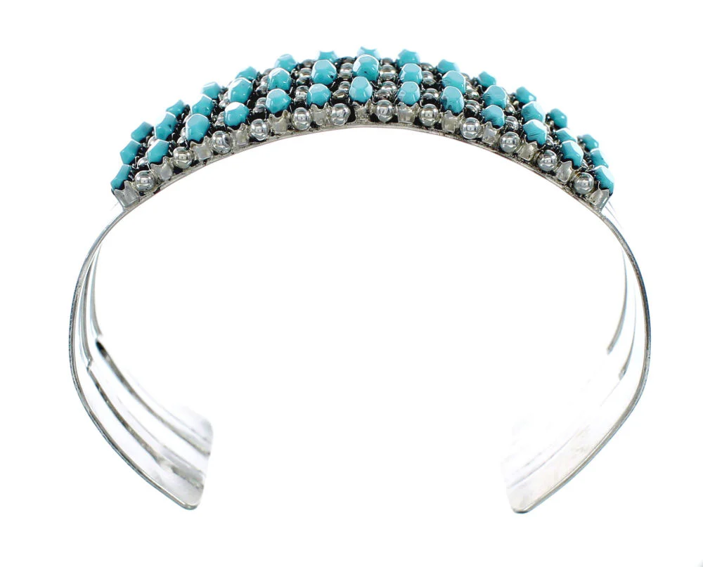 Zuni Turquoise Needlepoint Genuine Sterling Silver Cuff Bracelet - Image 4