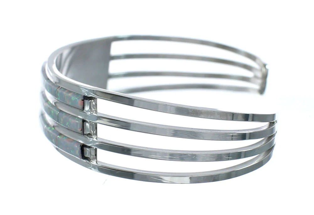 Zuni Sterling Silver Opal Genuine Cuff Bracelet Jewelry - Image 3