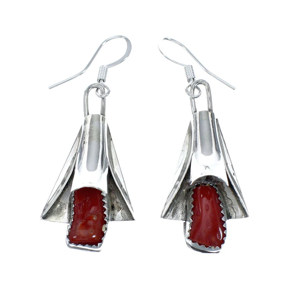 Navajo Coral Sterling Silver Squash Blossom Necklace Set - Image 5