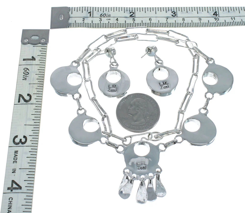 Sterling Silver Zuni Opal Inlay Necklace, Earrings Set – Signed LM - Image 5