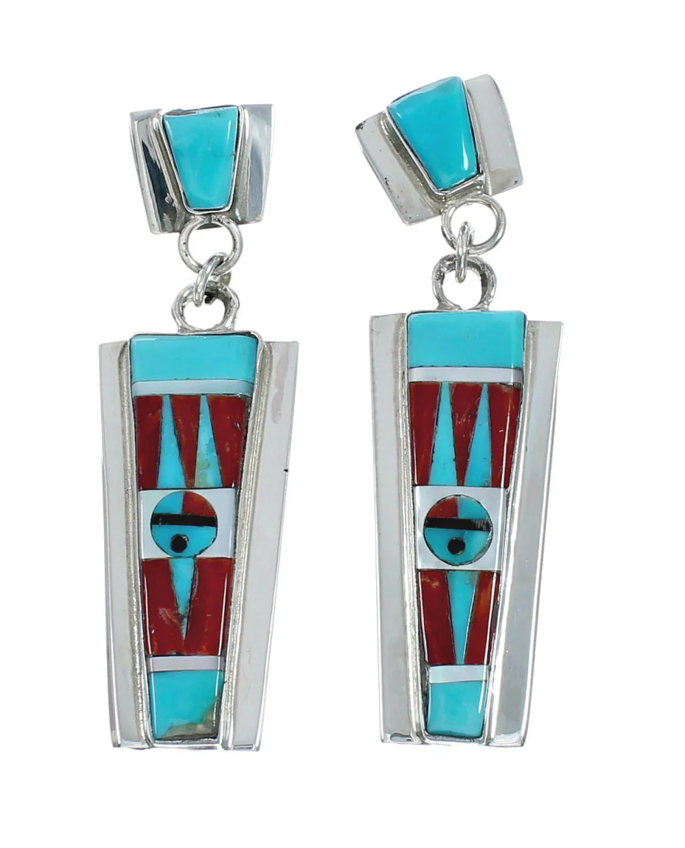 Zuni Indian Multicolor Sterling Silver 2-Strand Bead Necklace And Earrings Set - Image 5