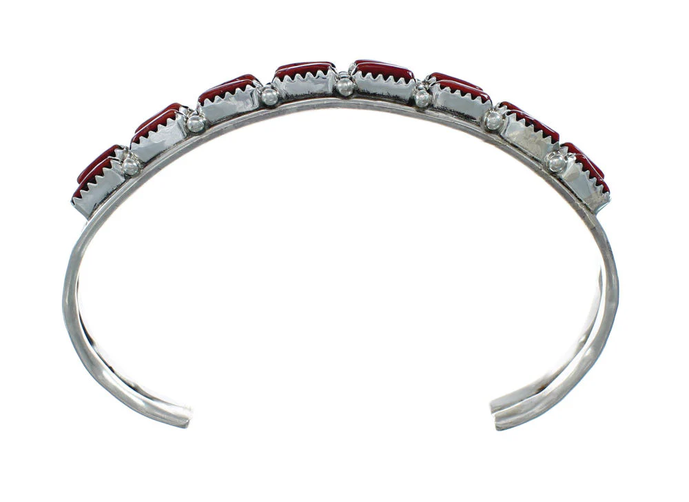 Navajo Coral Sterling Native American Silver Cuff Bracelet - Image 4