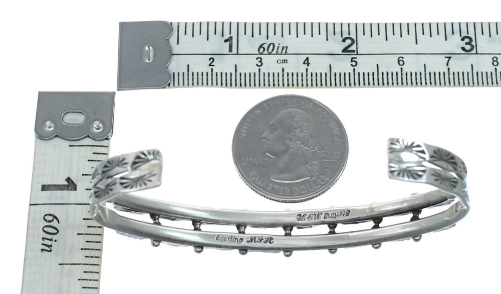 Navajo Coral Sterling Native American Silver Cuff Bracelet - Image 5