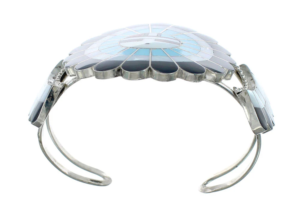 Multicolor Inlay Zuni Sun Sterling Silver Cuff Bracelet - Image 4