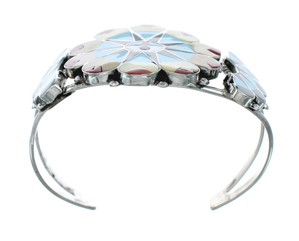 Multicolor Zuni Sun Sterling Silver Cuff Bracelet - Image 4