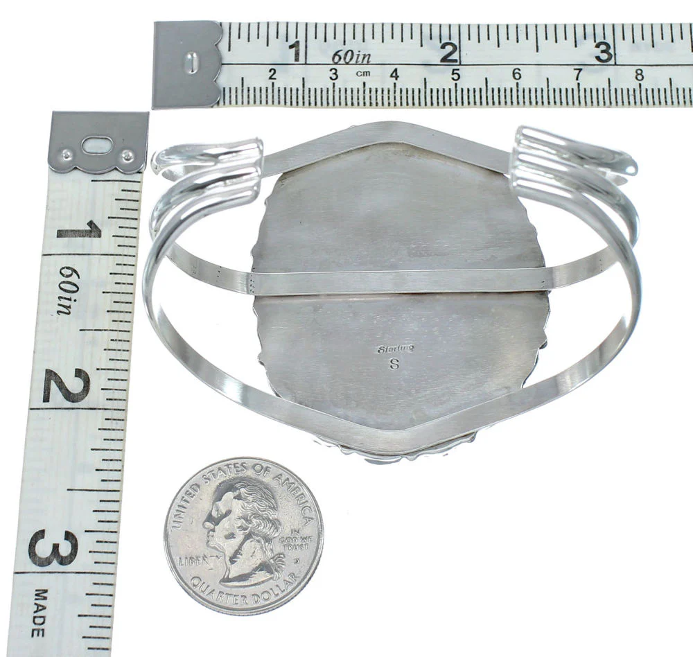 Turquoise and Coral Multi-Stone Sterling Silver Native American Cuff Bracelet - Image 5