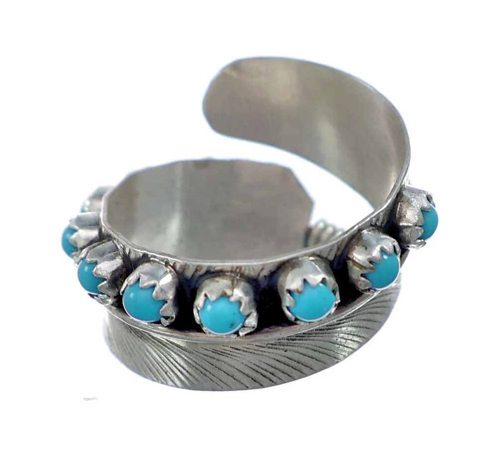 Buy Navajo Sterling Silver Turquoise Leaf Adjustable Ring Size 9, 10, 11 - Image 2