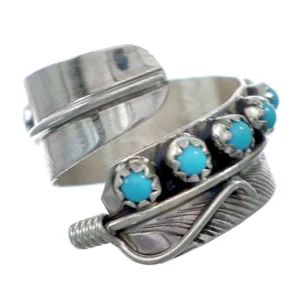 Buy Navajo Sterling Silver Turquoise Leaf Adjustable Ring Size 9, 10, 11