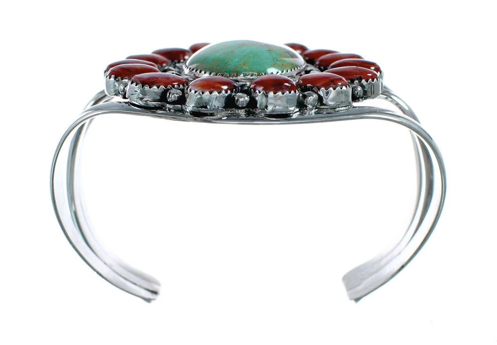 Genuine Navajo Turquoise and Oyster Shell Sterling Silver Cuff Bracelet - Image 4