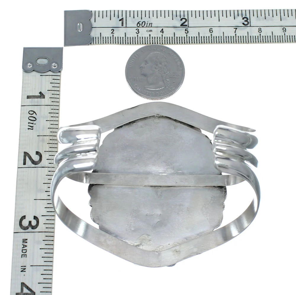 Genuine Navajo Turquoise and Oyster Shell Sterling Silver Cuff Bracelet - Image 5