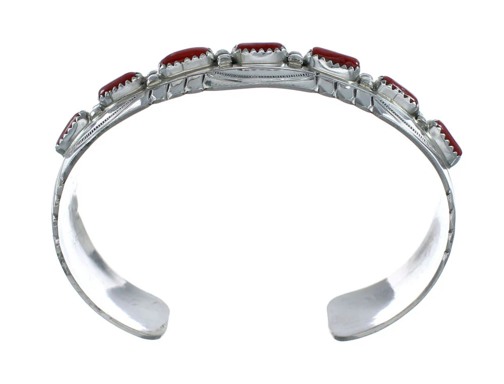 Genuine Navajo Coral Sterling Silver Cuff Bracelet - Image 4