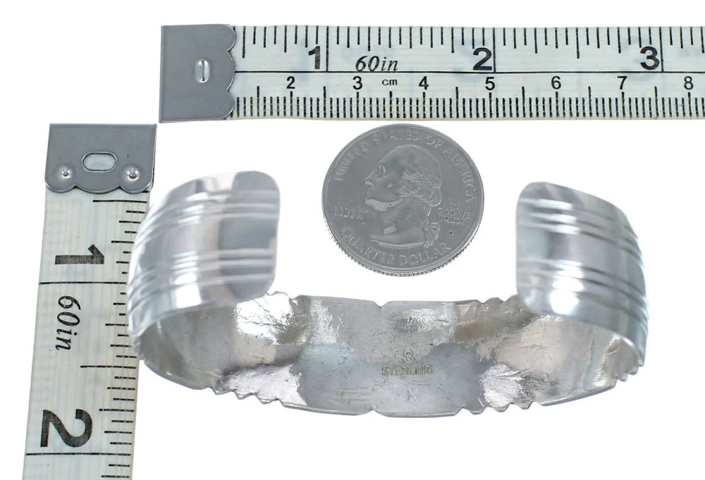 Navajo Genuine Coral Sterling Silver Cuff Bracelet - Image 5