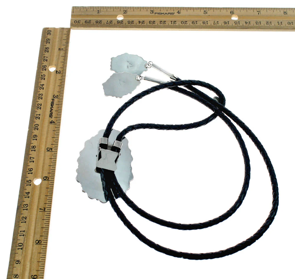 Turquoise Native American Bolo Tie Navajo Sterling Silver - Image 4