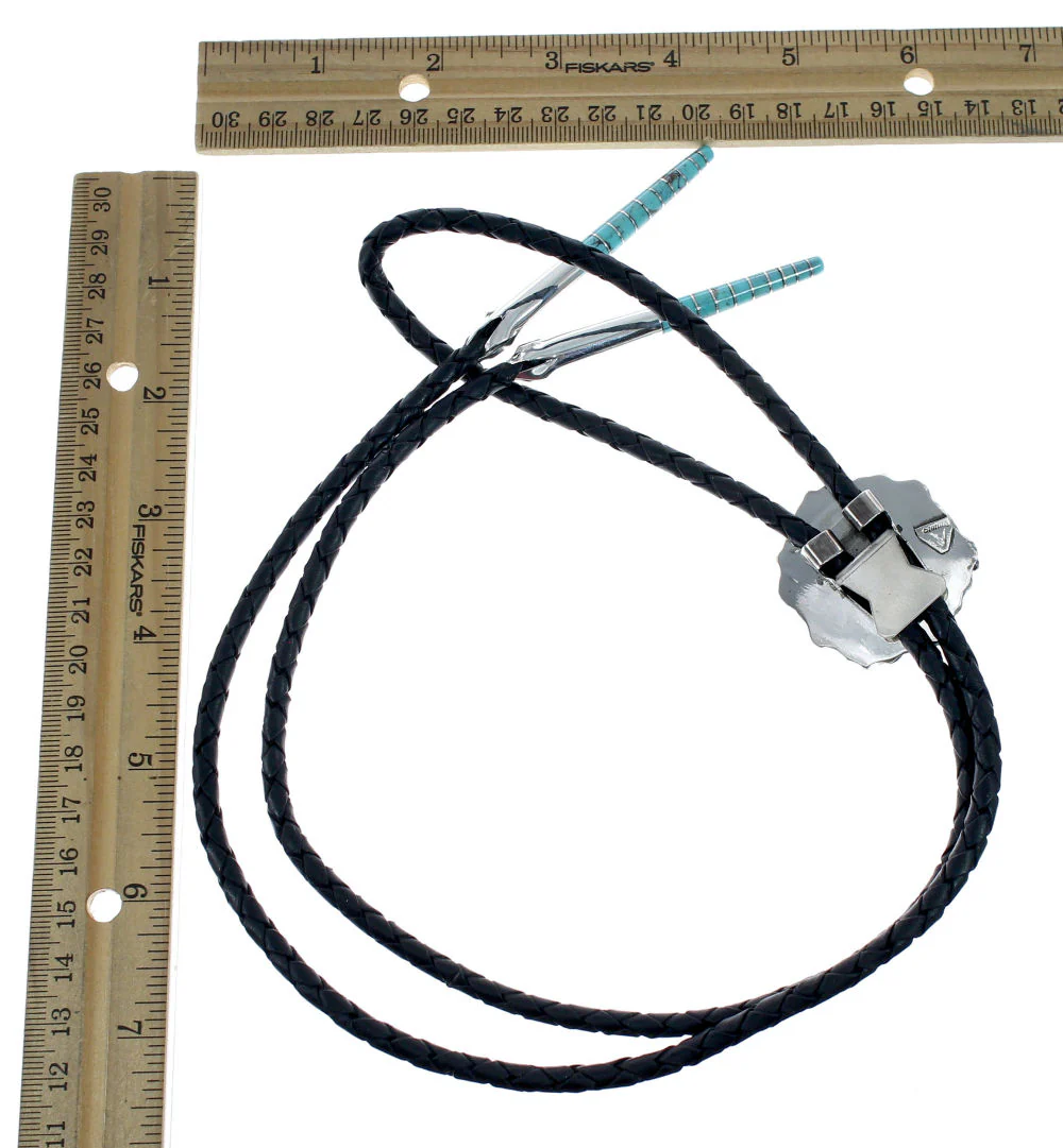 Genuine Navajo Turquoise Sterling Silver Native American Bolo Tie - Image 4