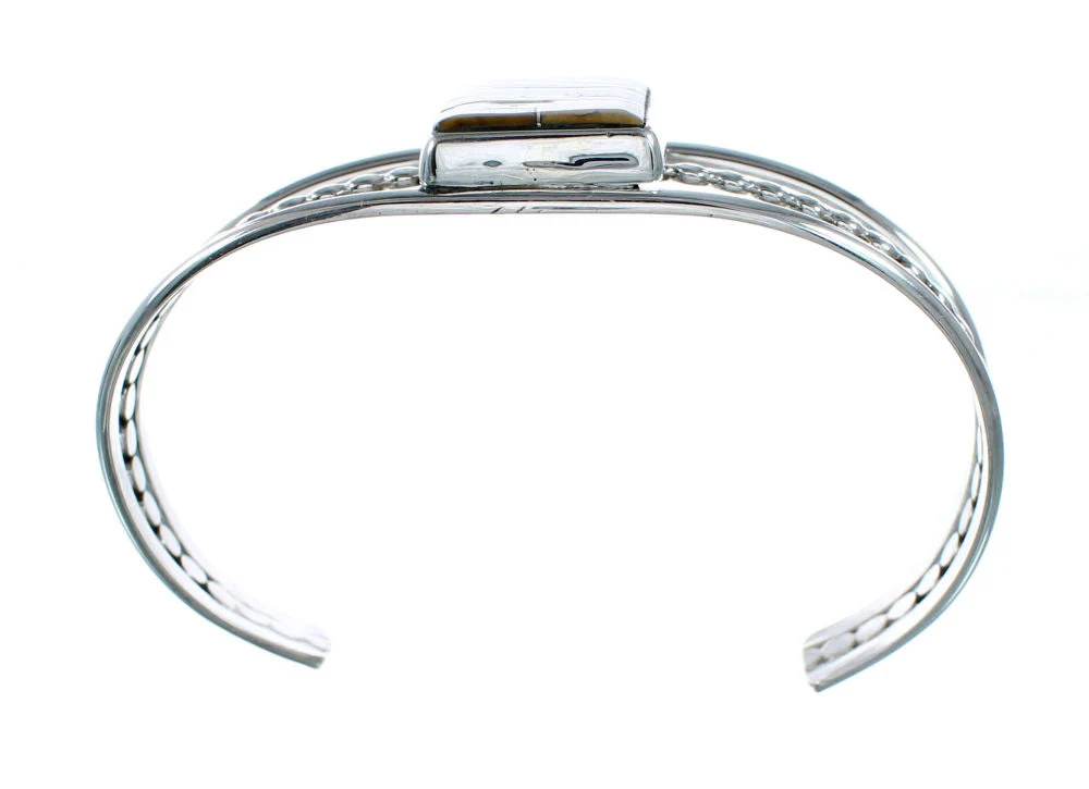 Navajo Sterling Silver And Multicolor Inlay Southwest Cuff Bracelet - Image 4