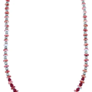 Old Pawn Style Sterling Silver Navajo Coral And Oyster Shell Bead Necklace