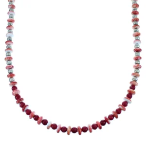 Old Pawn Style Sterling Silver Navajo Coral And Oyster Shell Bead Necklace