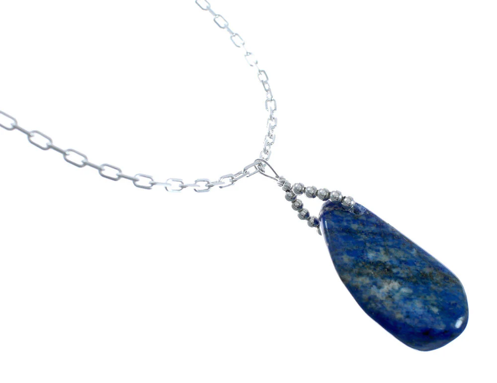 Sterling Silver Lapis Italian Link Chain 18" Native American Necklace Pendant Set - Image 3