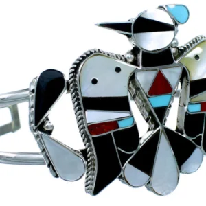 Inlay Thunderbird Zuni Cuff Bracelet Sterling Silver Multicolor