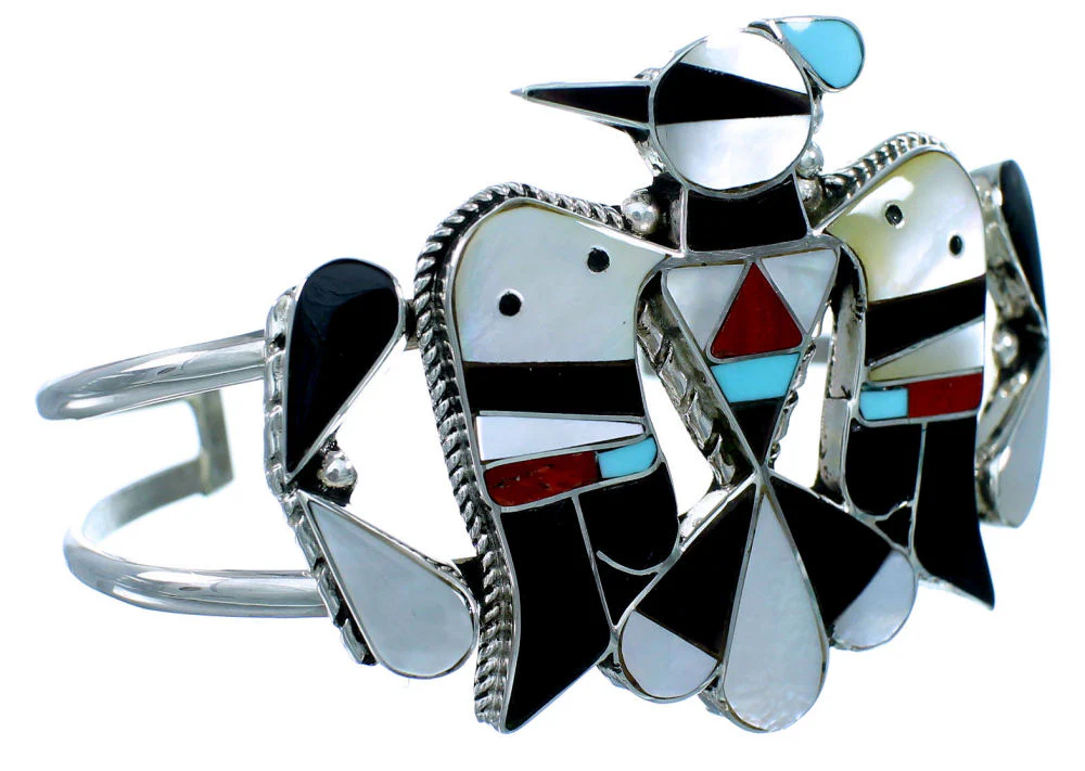Inlay Thunderbird Zuni Cuff Bracelet Sterling Silver Multicolor - Image 2