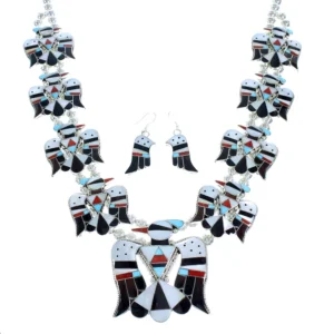 Sterling Silver Multicolor Thunderbird American Indian Squash Blossom