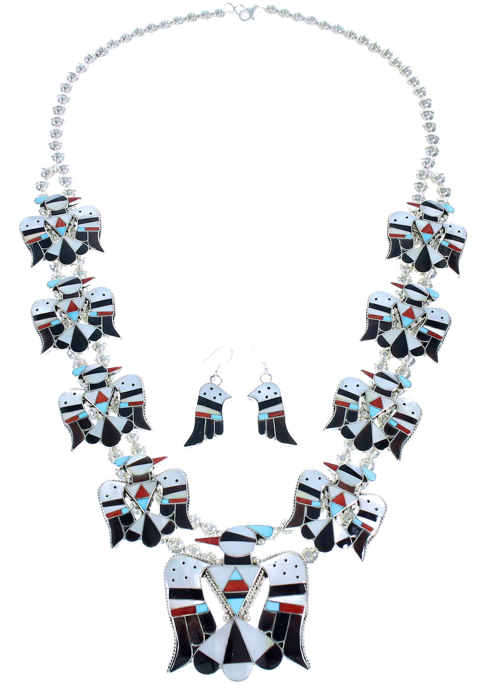 Sterling Silver Multicolor Thunderbird American Indian Squash Blossom - Image 2