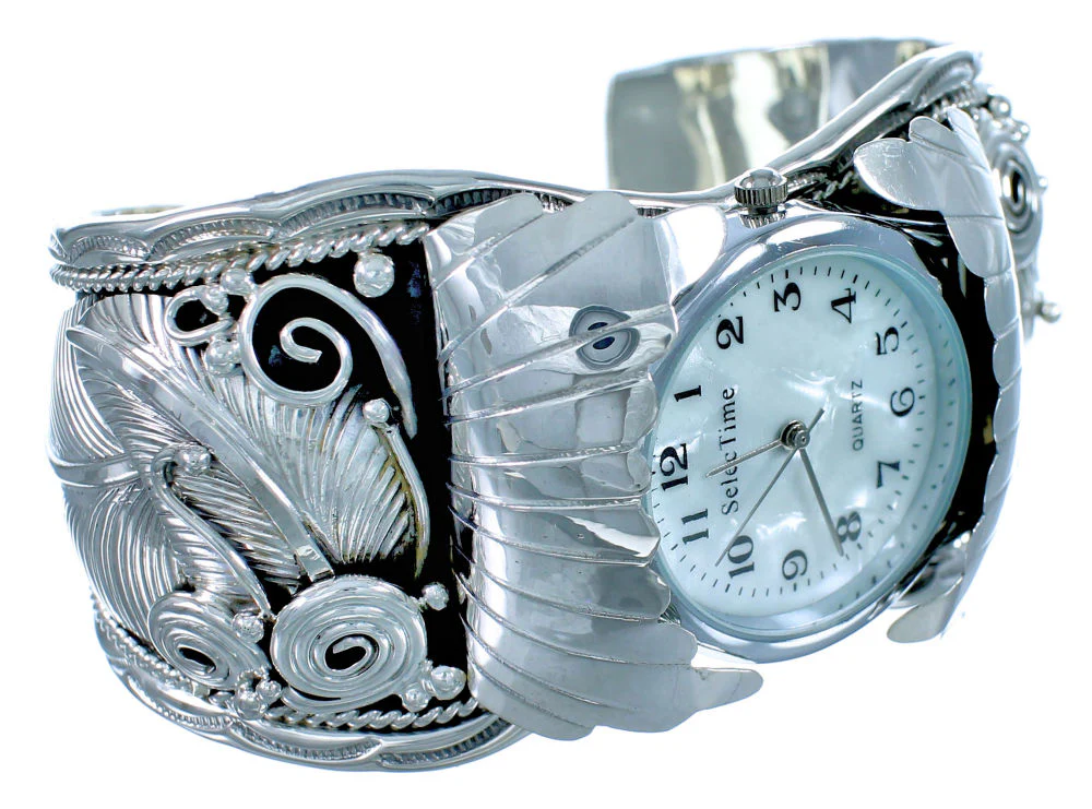 Sterling Silver Navajo Scalloped Leaf Cuff Watch - Image 2