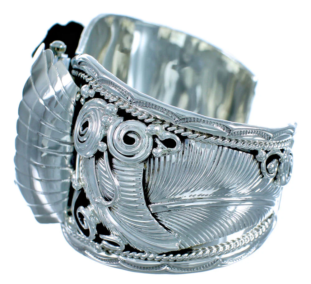 Sterling Silver Navajo Scalloped Leaf Cuff Watch - Image 3