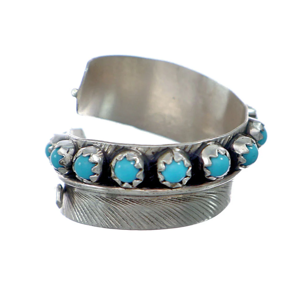 Buy Navajo Sterling Silver Turquoise Leaf Adjustable Ring Size 9, 10, 11 - Image 3