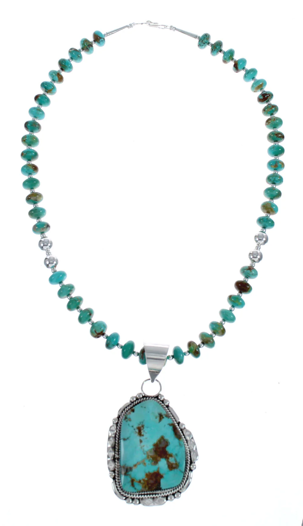 Native American Bead Necklace Set Sterling Silver Turquoise - Image 2