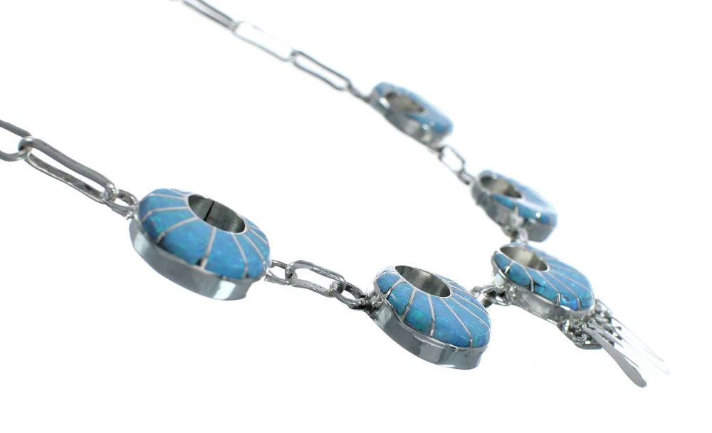 Sterling Silver Zuni Opal Inlay Necklace, Earrings Set – Signed LM - Image 3