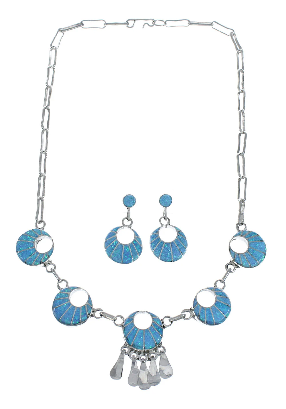 Sterling Silver Zuni Opal Inlay Necklace, Earrings Set – Signed LM - Image 2