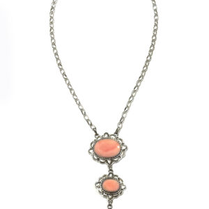 Elegant Navajo Pink Conch Necklace by LK – Handmade Sterling Silver Triple Drop