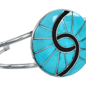 Turquoise And Silver Zuni Native American Cuff Bracelet