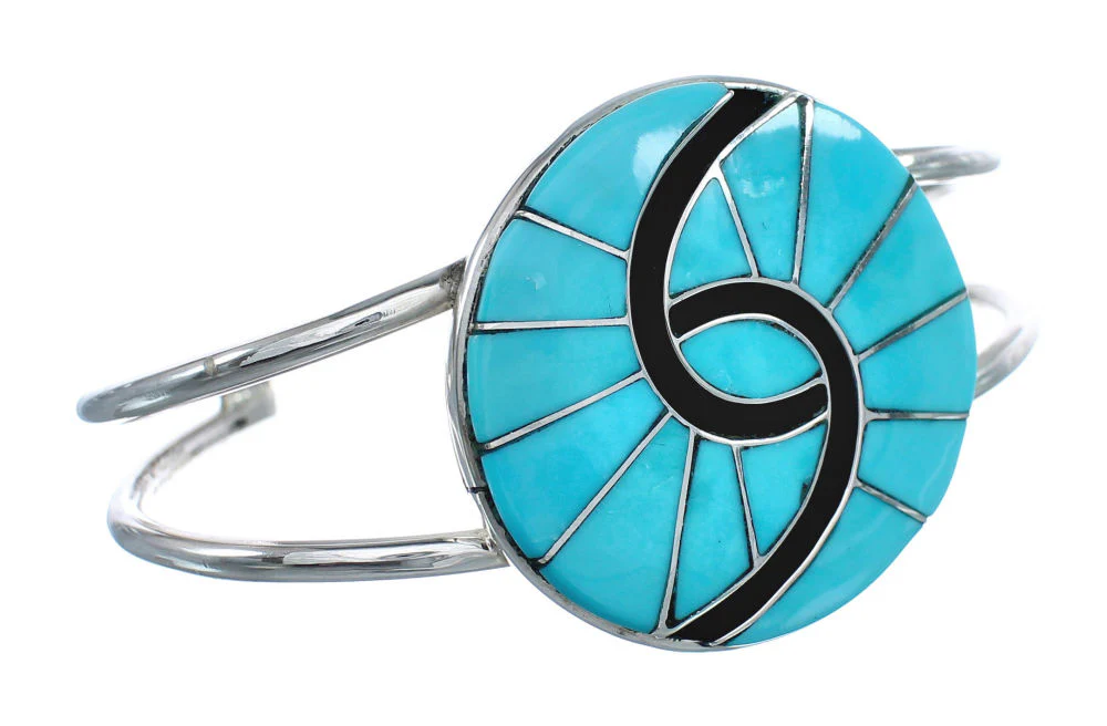 Turquoise And Silver Zuni Native American Cuff Bracelet - Image 2