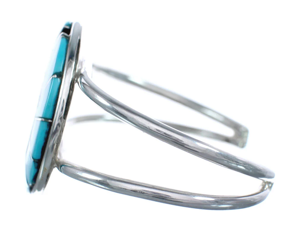 Turquoise And Silver Zuni Native American Cuff Bracelet - Image 3