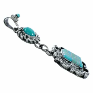 Turquoise Inlay Navajo Authentic Sterling Silver Pendant