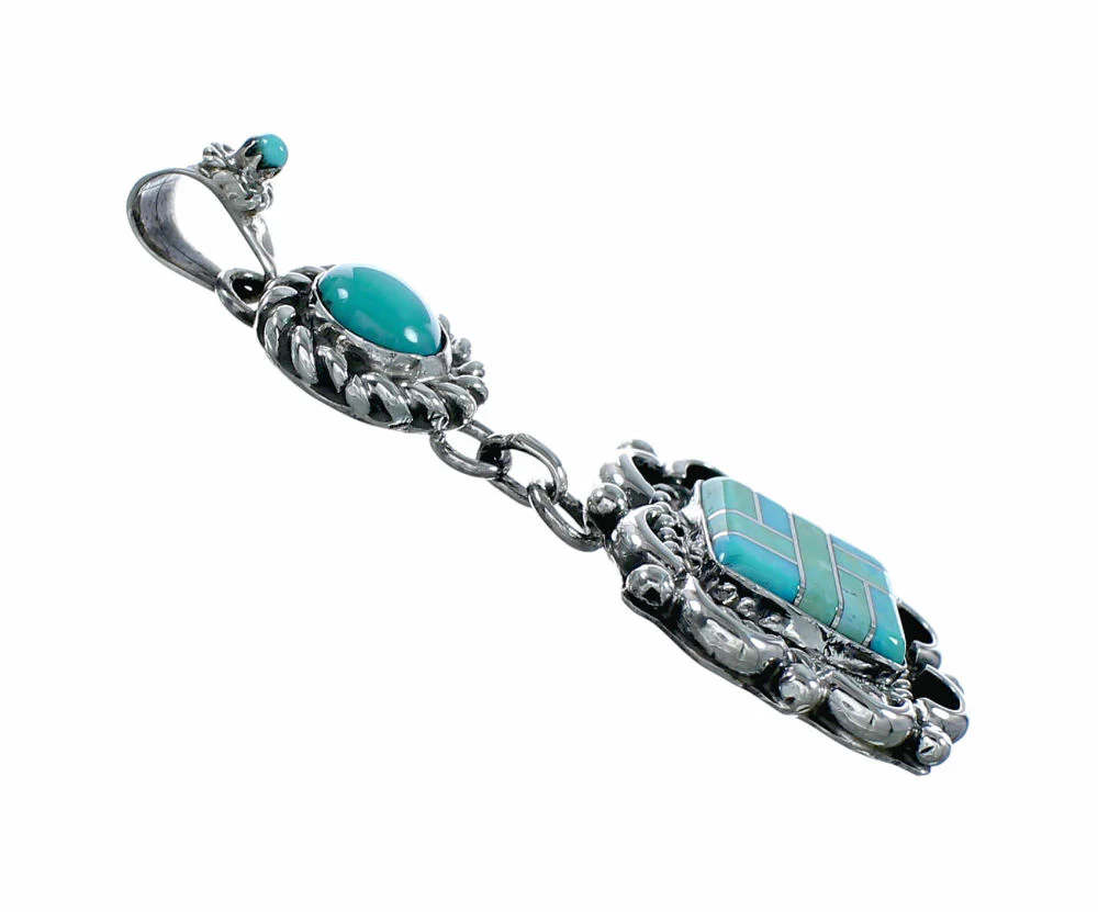Turquoise Inlay Navajo Authentic Sterling Silver Pendant - Image 2