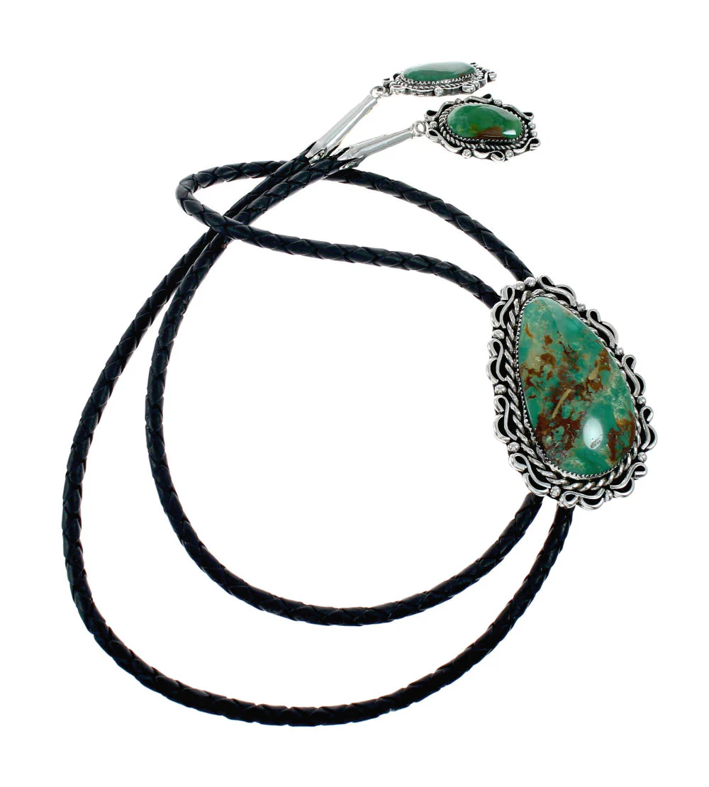 Turquoise Native American Bolo Tie Navajo Sterling Silver - Image 2