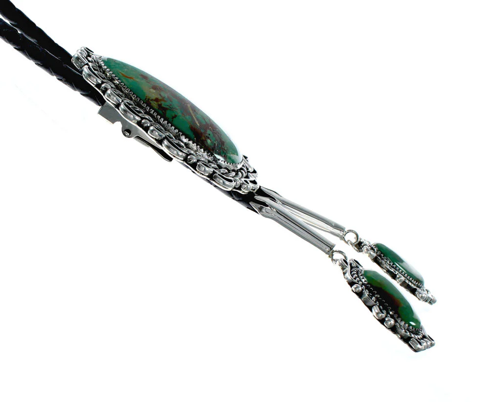 Turquoise Native American Bolo Tie Navajo Sterling Silver - Image 3