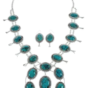 Navajo Turquoise Sterling Silver Naja Squash Blossom Necklace Set