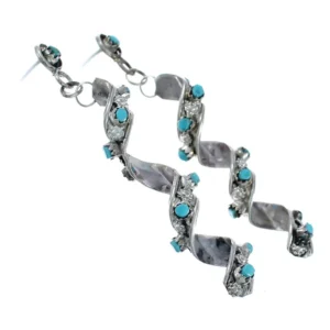 Turquoise Zuni Sterling Silver Post Dangle Earrings