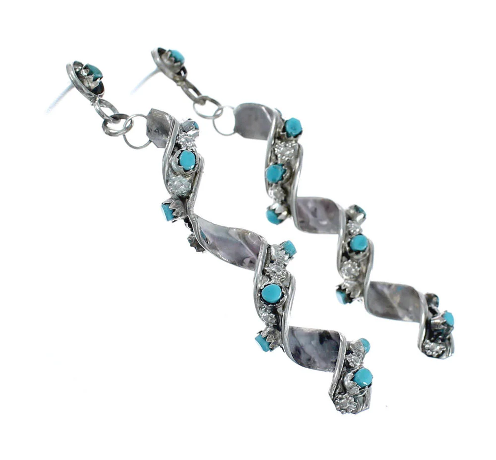 Turquoise Zuni Sterling Silver Post Dangle Earrings - Image 2