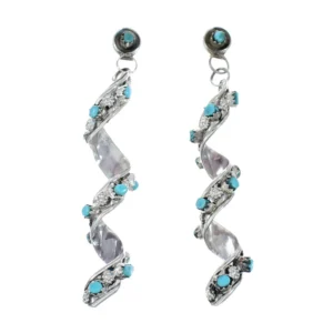 Turquoise Zuni Sterling Silver Post Dangle Earrings