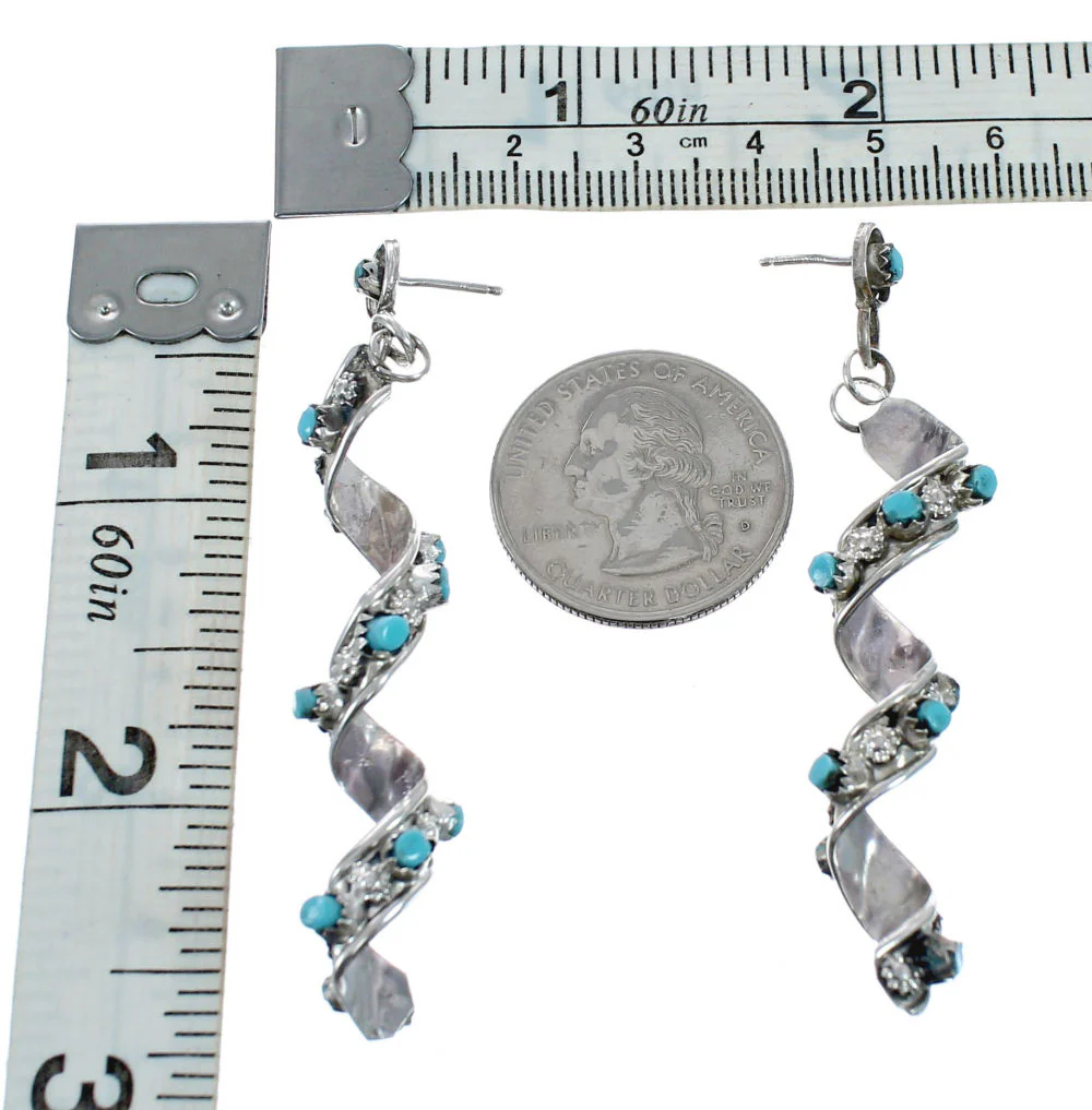 Turquoise Zuni Sterling Silver Post Dangle Earrings - Image 3