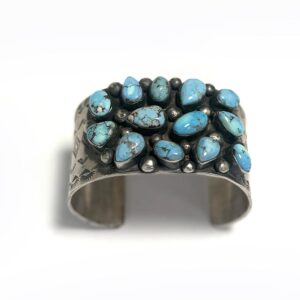 Sterling Silver Turquoise Cluster Cuff Bracelet | Vintage Handcrafted Jewelry