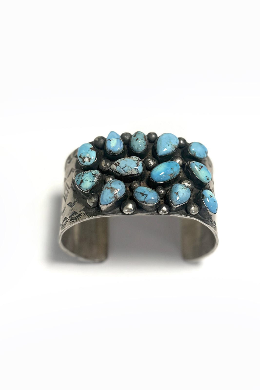 Sterling Silver Turquoise Cluster Cuff Bracelet | Vintage Handcrafted Jewelry - Image 2