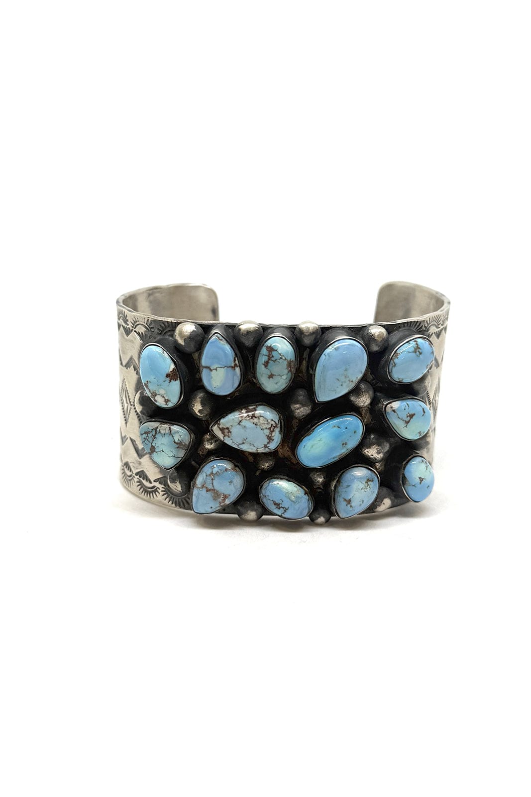 Sterling Silver Turquoise Cluster Cuff Bracelet | Vintage Handcrafted Jewelry - Image 3