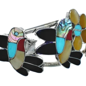 Zuni Hummingbird And Flower Multicolor Silver Bracelet