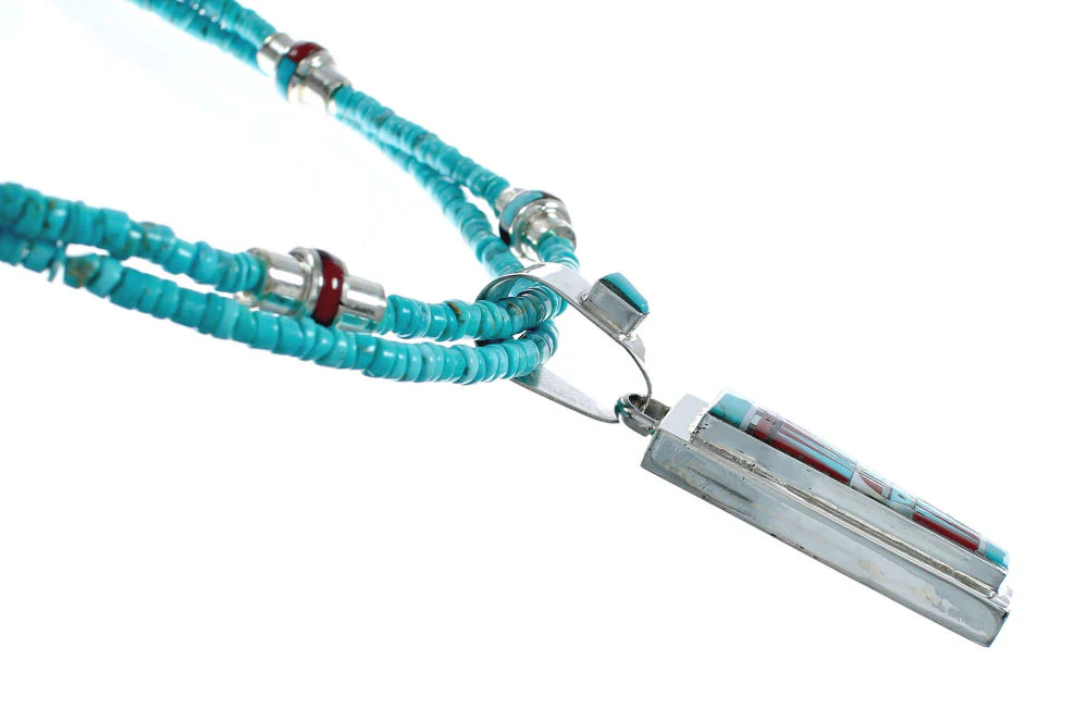 Zuni Indian Multicolor Sterling Silver 2-Strand Bead Necklace And Earrings Set - Image 3